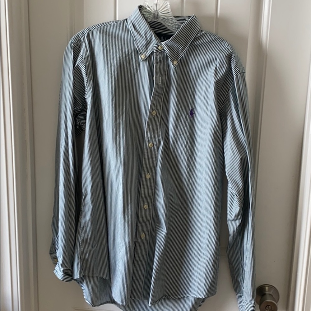 Polo Custom fit green and white button down